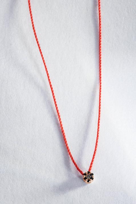 String Necklace For Women with 0.06ct Round Diamond in Rose Gold Cluster Setting - Redline - 0++