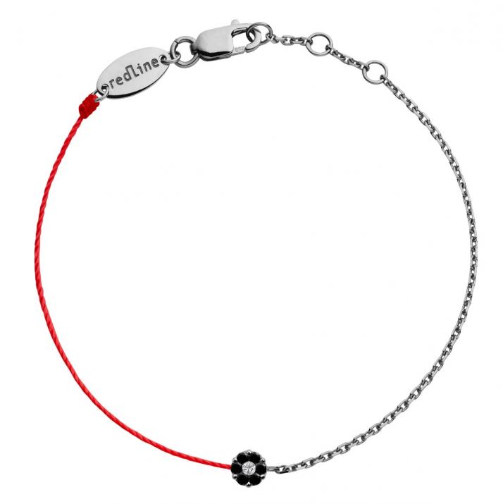 String-Chain Bracelet For Women with 0.06ct Round Diamond in Black Gold Cluster Setting - Redline - 0++