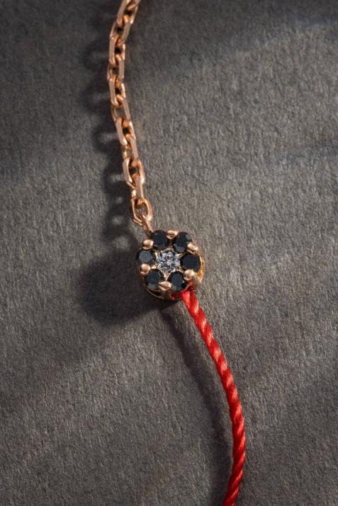 String-Chain Bracelet For Women with 0.06ct Round Diamond in Rose Gold Cluster Setting - Redline - 0++