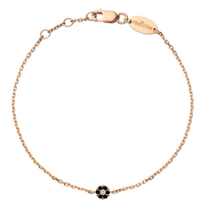 Chain Bracelet For Women with 0.06ct Round Black Diamond in Rose Gold Cluster Setting - Redline - 0++