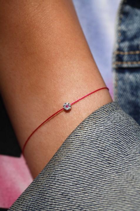 String Bracelet For Women with 0.05ct Round Diamond in Rose Gold Cluster Setting - Redline - 0++