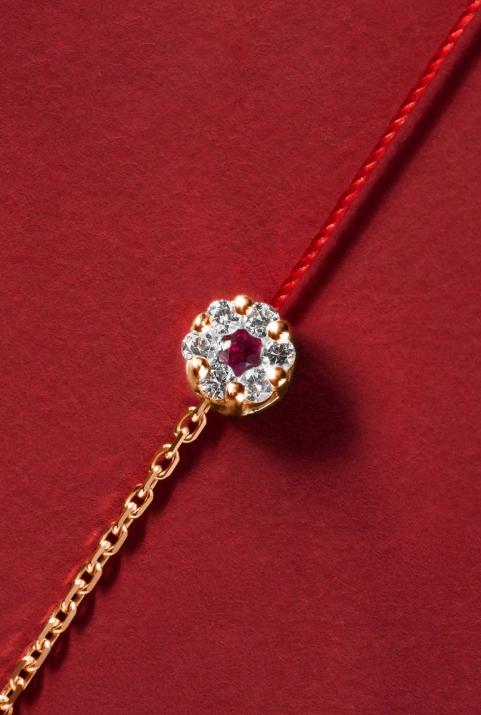 String-Chain Bracelet For Women with 0.05ct Round Diamond in Rose Gold Cluster Setting - Redline - 0++