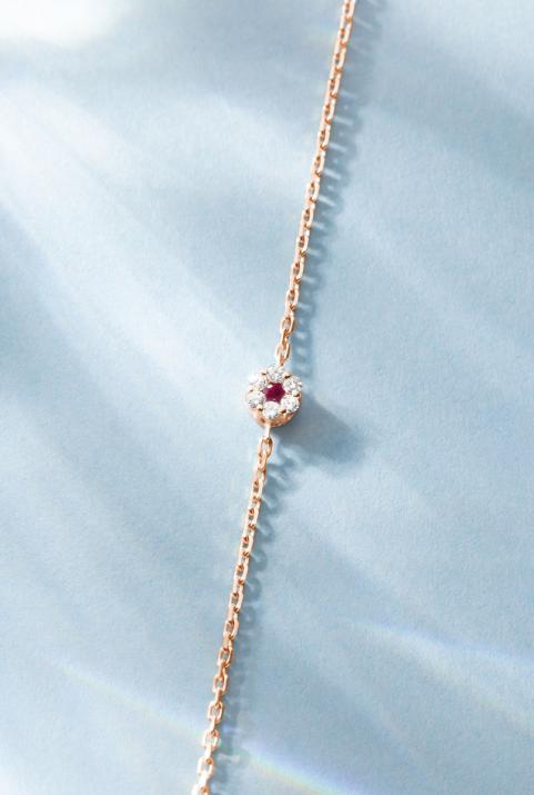 Chain Bracelet For Women with 0.05ct Round Diamond in Rose Gold Cluster Setting - Redline - 0++