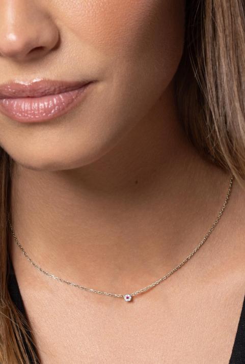 Chain Necklace For Women with 0.05ct Round Diamond in White Gold Cluster Setting - Redline - 0++