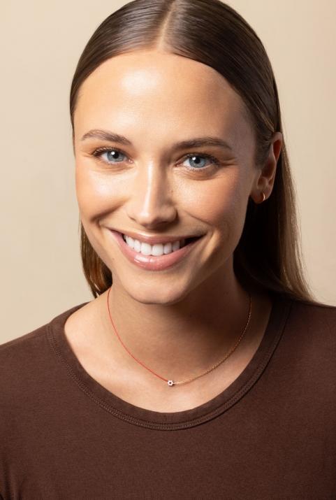 String-Chain Necklace with 0.05ct Round Diamond and Rose Sapphire in Rose Gold Cluster Setting - Redline - 0++