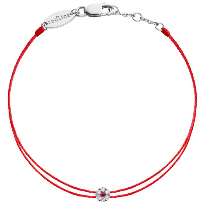 Twin Strings Bracelet For Women with 0.05ct Round Diamond and Rose Sapphire in White Gold Cluster Setting - Redline - 0++