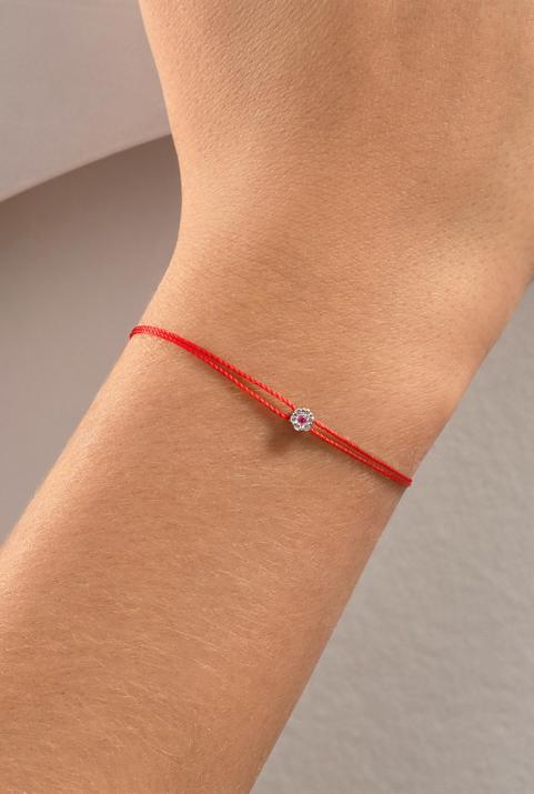 Twin Strings Bracelet For Women with 0.05ct Round Diamond and Rose Sapphire in White Gold Cluster Setting - Redline - 0++