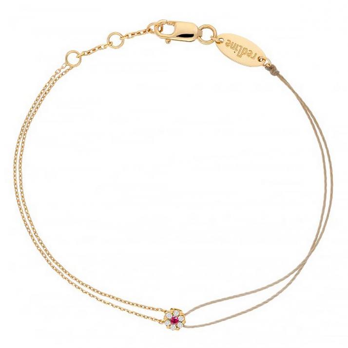String-Chain Bracelet For Women with 0.05ct Round Diamond in Yellow Gold Cluster Setting - Redline - 0++