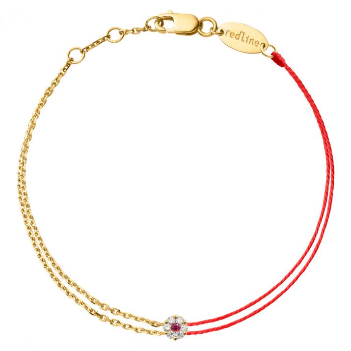 String-Chain Bracelet For Women with 0.05ct Round Diamond in Yellow Gold Cluster Setting - Redline - 0++