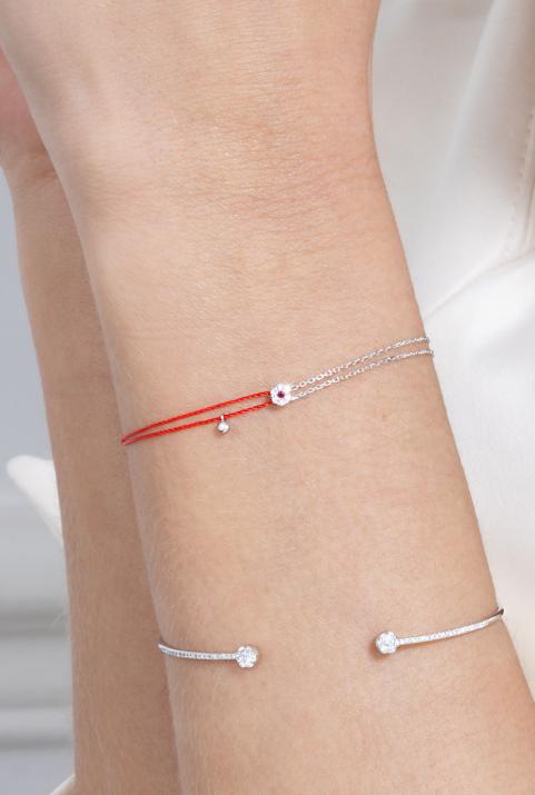 String-Chain Bracelet For Women with 0.06ct Round Diamond in White Gold Cluster Setting - Redline - 0++