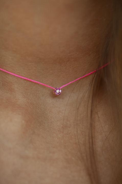 String Necklace For Women with 0.01ct Round Diamond in Rose Gold Cluster Setting - Redline - 0++