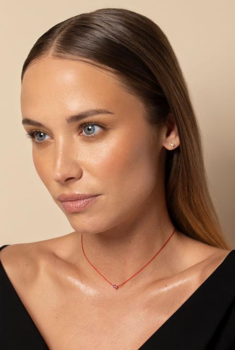 String Necklace For Women with 0.01ct Round Diamond in Yellow Gold Cluster Setting - Redline - 0++