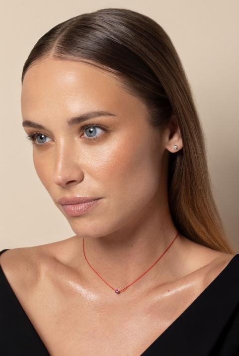 String Necklace For Women with 0.01ct Round Diamond in Black Gold Cluster Setting - Redline - 0++