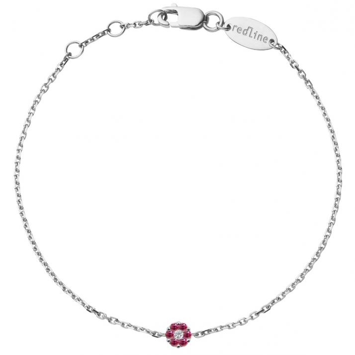 Chain Bracelet For Women with 0.01ct Round Diamond and Rose Sapphire in White Gold Cluster Setting - Redline