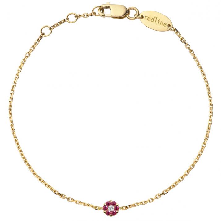 Chain Bracelet For Women with 0.01ct Round Diamond and Rose Sapphire in Yellow Gold Cluster Setting - Redline
