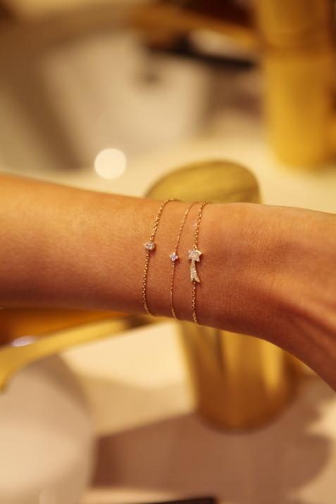 Chain Bracelet For Women with 0.079ct Round Diamond in Yellow Gold Pavé Setting - Redline - 0++