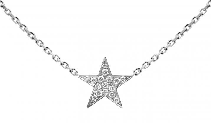 Chain Necklace For Women with 0.058ct Star Diamond in White Gold Pavé Setting - Redline