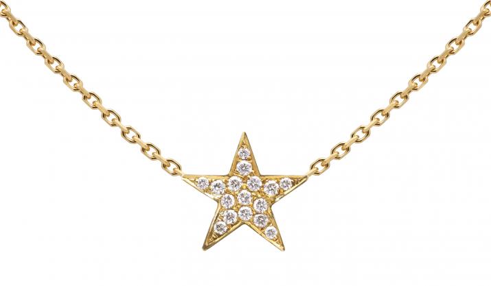Chain Necklace For Women with 0.058ct Star Diamond in Yellow Gold Pavé Setting - Redline