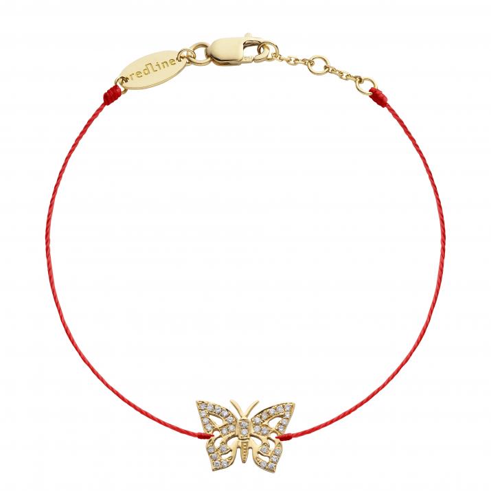 String Bracelet For Women with 0.08ct Diamond Butterfly in Yellow Gold Pavé Setting - Redline - 0++