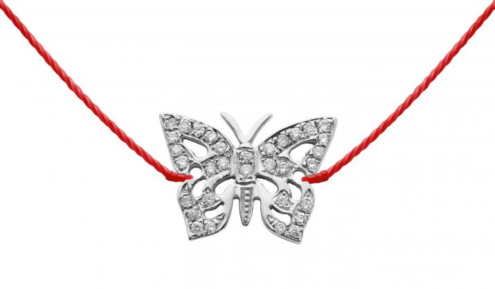 String Necklace For Women with 0.08ct Diamond Butterfly in White Gold Pavé Setting - Redline - 0++