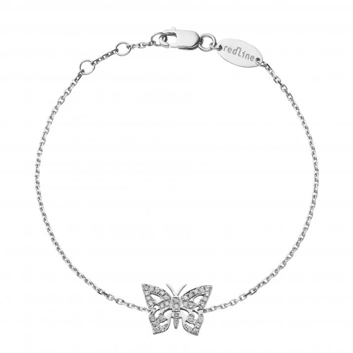 Chain Bracelet For Women with 0.08ct Diamond Butterfly in White Gold Pavé Setting - Redline - 0++