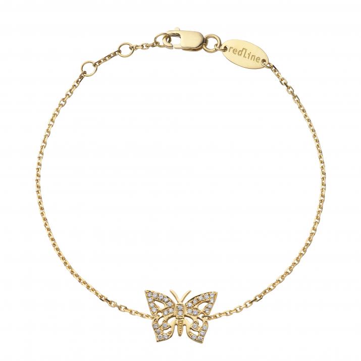 Chain Bracelet For Women with 0.08ct Diamond Butterfly in Yellow Gold Pavé Setting - Redline - 0++