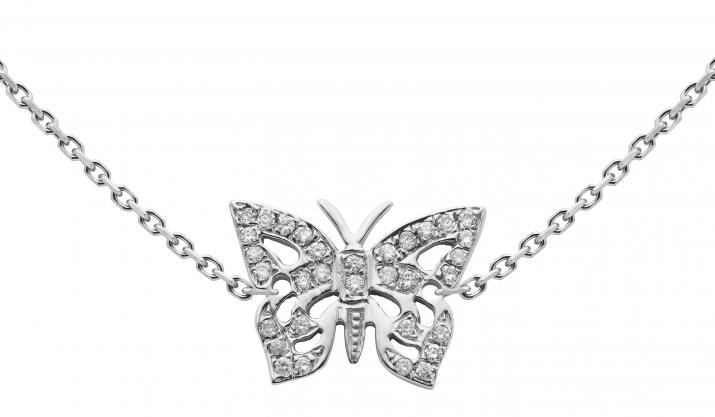 Chain Necklace For Women with 0.08ct Diamond Butterfly in White Gold Pavé Setting - Redline