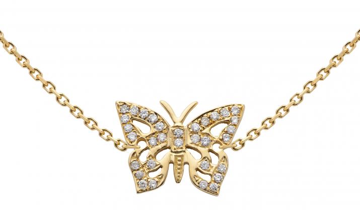 Chain Necklace For Women with 0.08ct Diamond Butterfly in Yellow Gold Pavé Setting - Redline