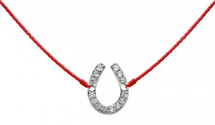 String Necklace For Women with 0.04ct Round Diamond in White Gold Pavé Setting - Redline - 0++