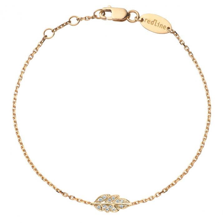 Chain Bracelet For Women with 0.035ct Leaf Diamond in Yellow Gold Pavé Setting - Redline