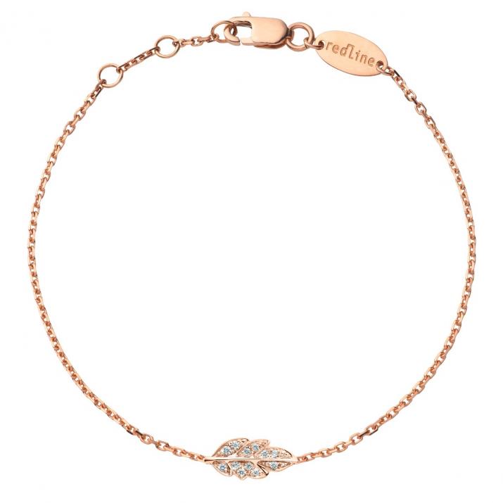 Chain Bracelet For Women with 0.035ct Leaf Diamond in Rose Gold Pavé Setting - Redline
