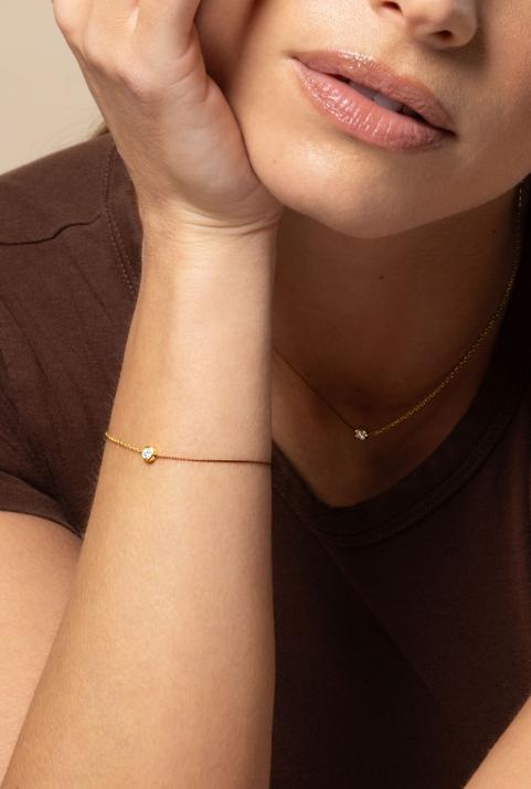 String-Chain Bracelet For Women with 0.10ct Round Diamond in Yellow Gold Bezel Setting - Redline - 0++