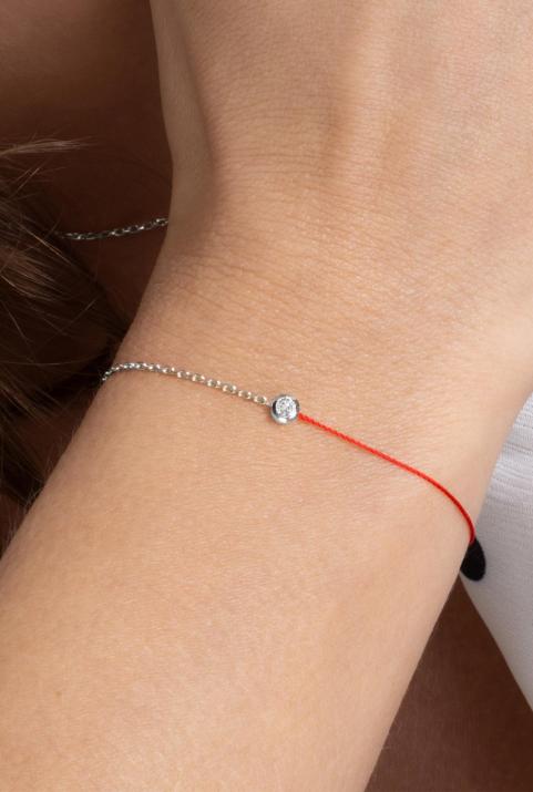 String-Chain Bracelet For Women with 0.10ct Round Diamond in White Gold Bezel Setting - Redline - 0++