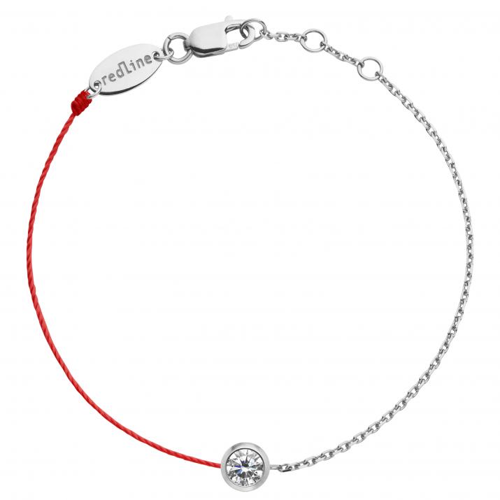 String-Chain Bracelet For Women with 0.20ct Round Diamond in White Gold Bezel Setting - Redline - 0++
