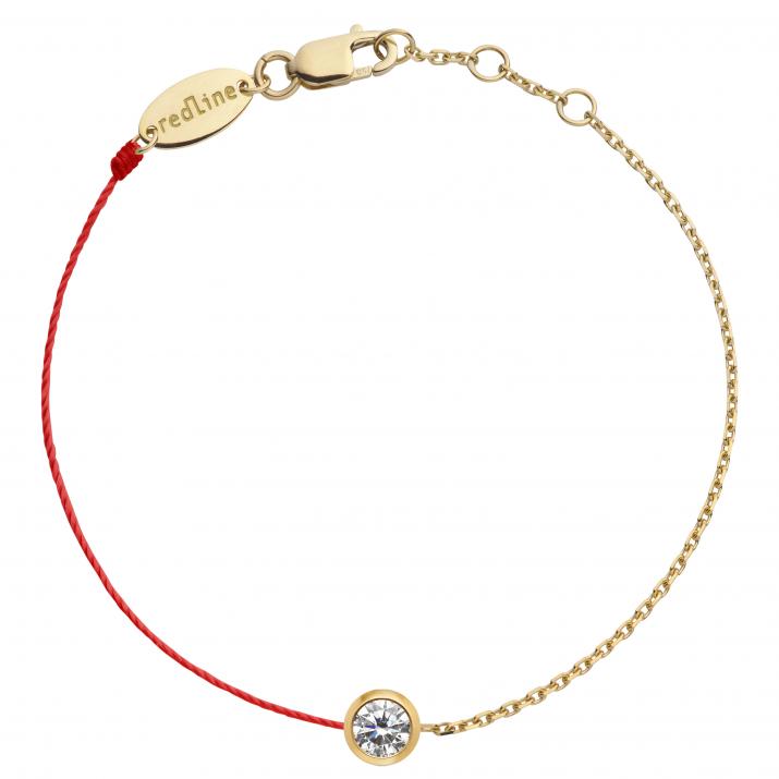 String-Chain Bracelet For Women with 0.20ct Round Diamond in Yellow Gold Bezel Setting - Redline - 0++