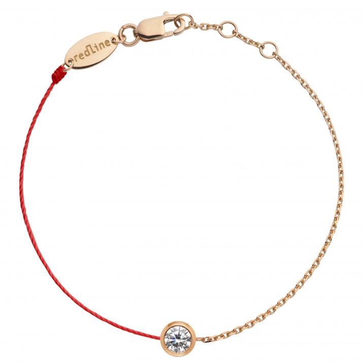 String-Chain Bracelet For Women with 0.20ct Round Diamond in Rose Gold Bezel Setting - Redline - 0++