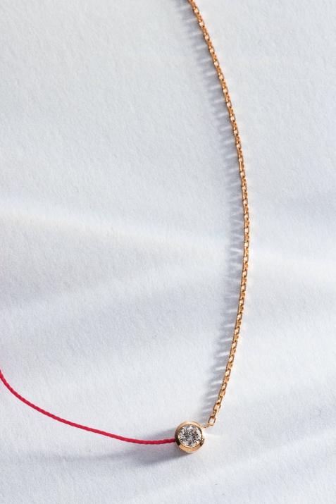 String-Chain Necklace with 0.20ct Round Diamond in Rose Gold Bezel Setting - Redline - 0++