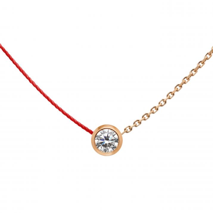 String-Chain Necklace with 0.20ct Round Diamond in Rose Gold Bezel Setting - Redline - 0++