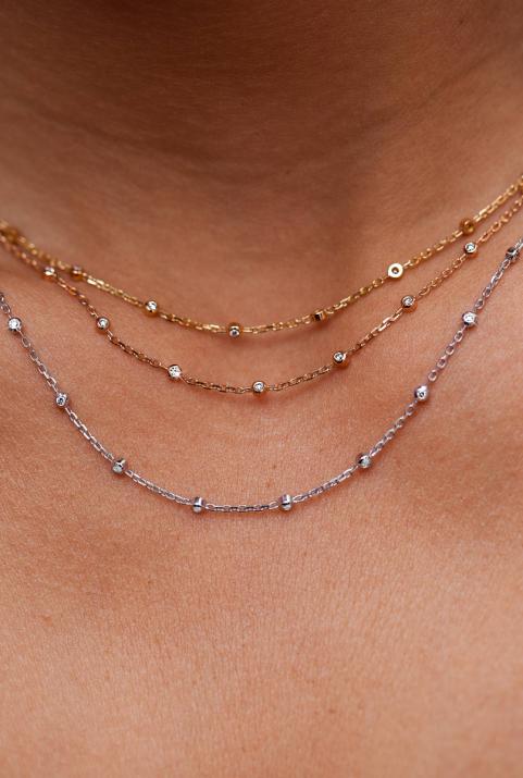 Chain Necklace For Women with 0.481ct Round Diamond in White Gold Bezel Setting - Redline - 0++