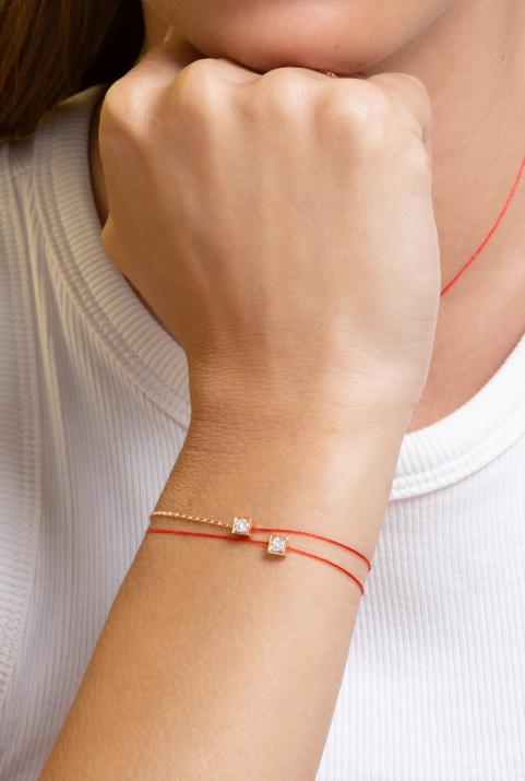 Струнный браслет для женщин с круглым бриллиантом 0,10 кар в оправе из розового золота - Redline - 0++