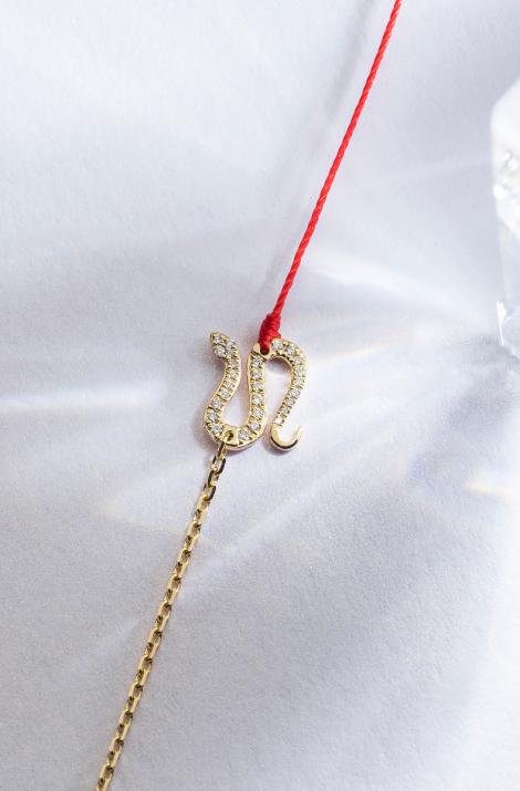 String-Chain Bracelet For Women with 0.09ct Round Diamond in Yellow Gold Pavé Setting - Redline - 0++