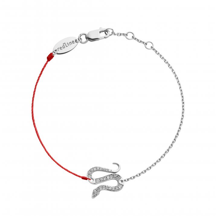 String-Chain Bracelet For Women with 0.09ct Round Diamond in White Gold Pavé Setting - Redline - 0++