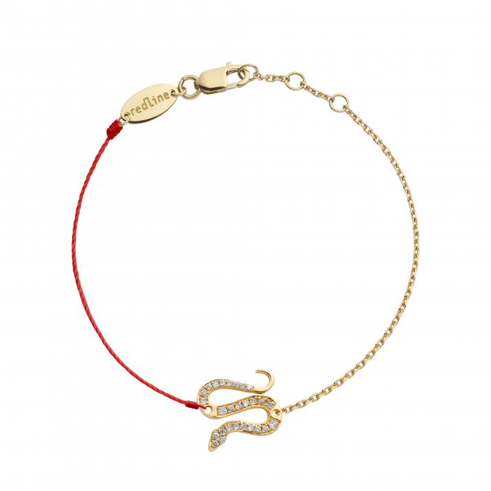 String-Chain Bracelet For Women with 0.09ct Round Diamond in Yellow Gold Pavé Setting - Redline - 0++