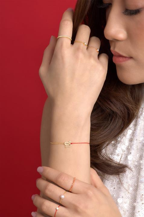String-Chain Bracelet For Women with 0.09ct Round Diamond in Yellow Gold Pavé Setting - Redline - 0++