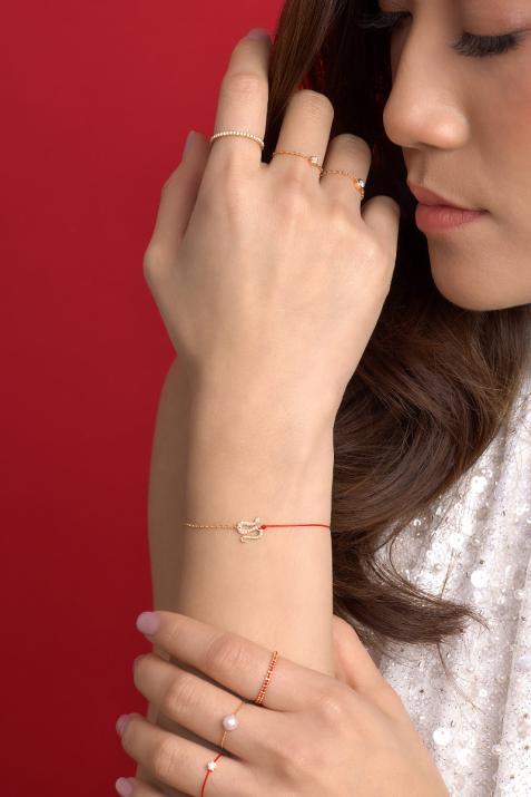 String-Chain Bracelet For Women with 0.09ct Round Diamond in Rose Gold Pavé Setting - Redline - 0++