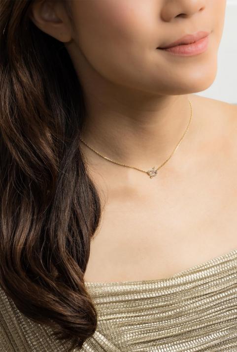 Chain Necklace For Women with 0.09ct Round Diamond in Yellow Gold Pavé Setting - Redline - 0++