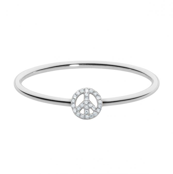 Bangle Ring with 0.12ct Round Diamond in White Gold Pavé Setting - Redline - 0++
