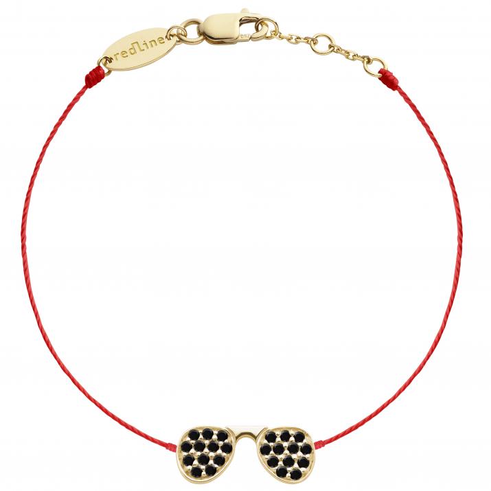 String Bracelet For Women with 0.12ct Round Black Diamond in Yellow Gold Pavé Setting - Redline