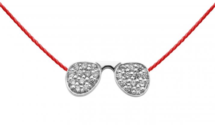 String Necklace For Women with 0.12ct Round Diamond in White Gold Pavé Setting - Redline