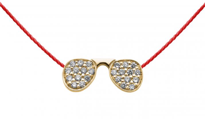 String Necklace For Women with 0.12ct Round Diamond in Yellow Gold Pavé Setting - Redline